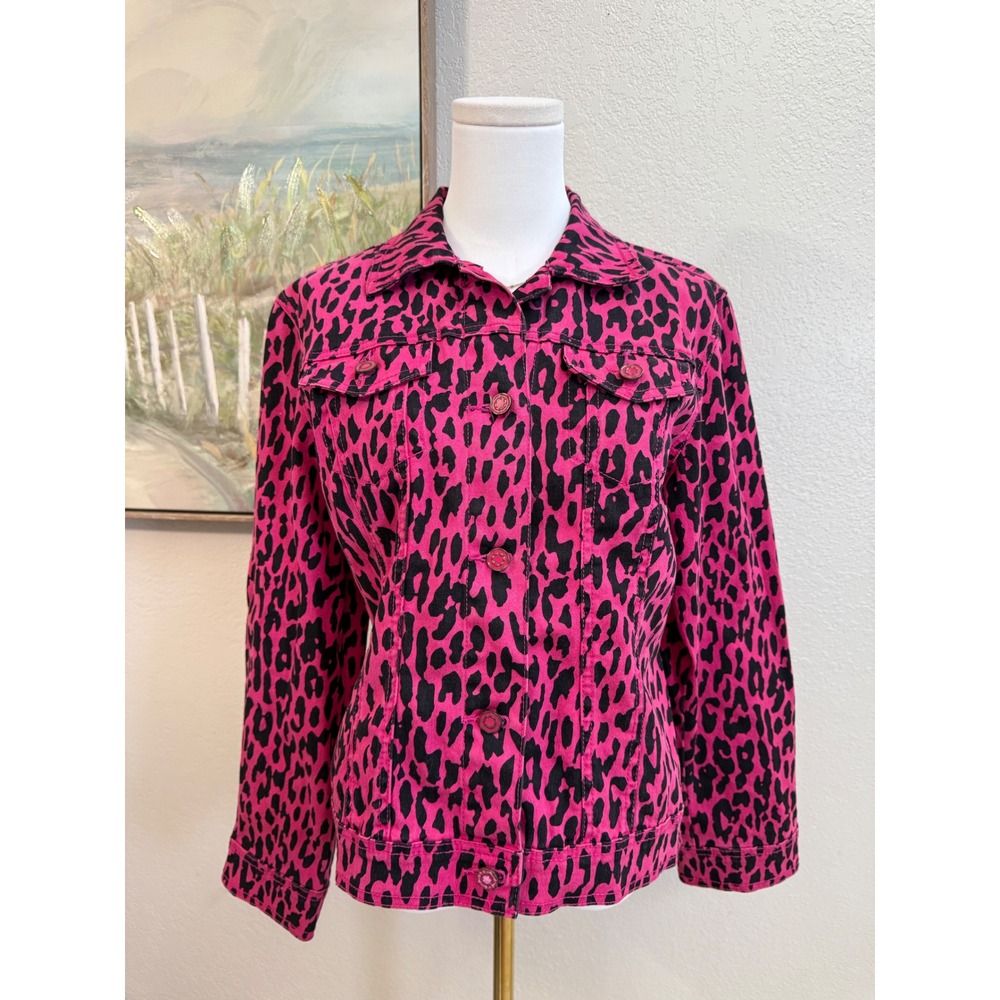 Y2K Hot Pink Leopard Print Denim Jacket